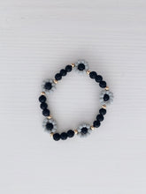Load image into Gallery viewer, Black Lava Diffuser Bracelet with Grey Daisies Mini