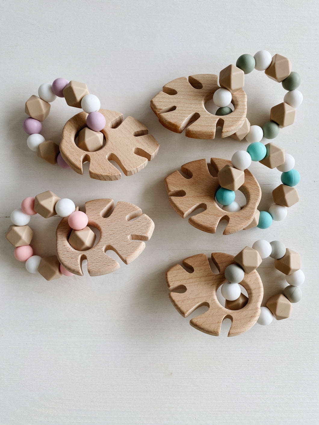 Wooden Monstera Silicone Beaded Teethers