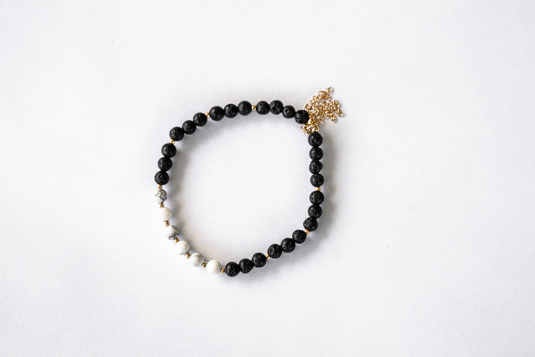 Gold Tassel Howlite Lava Bead Bracelet