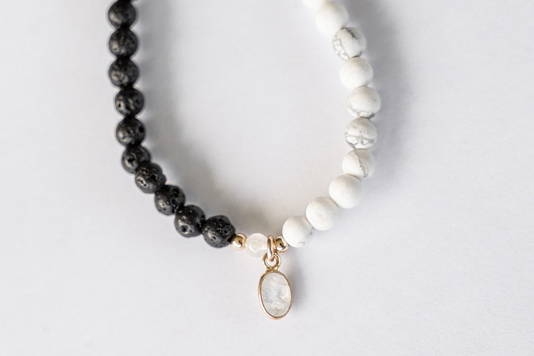 Moonstone Howlite Lava Bead Bracelet