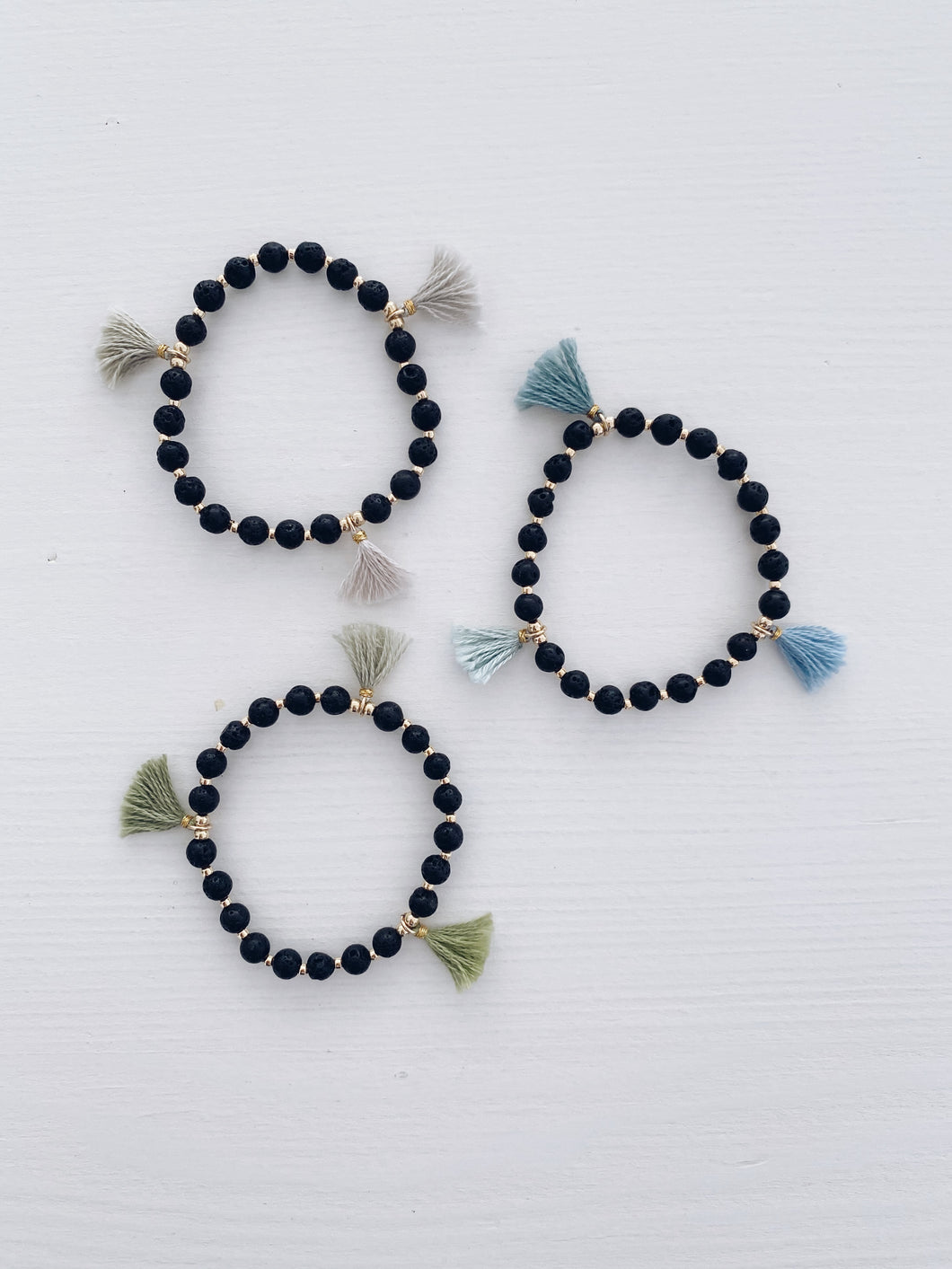Mini Ombre Tassel Bracelets with Black Lava Beads