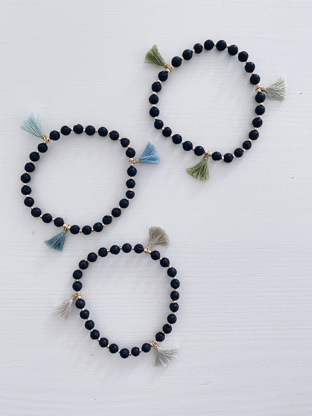 Ombre Tassel Bracelets with Black Lava Beads